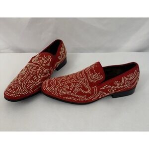Asher Green Leather Shoes Red Sueded Gold Studded Men's 7.5‎ Dress Slip On